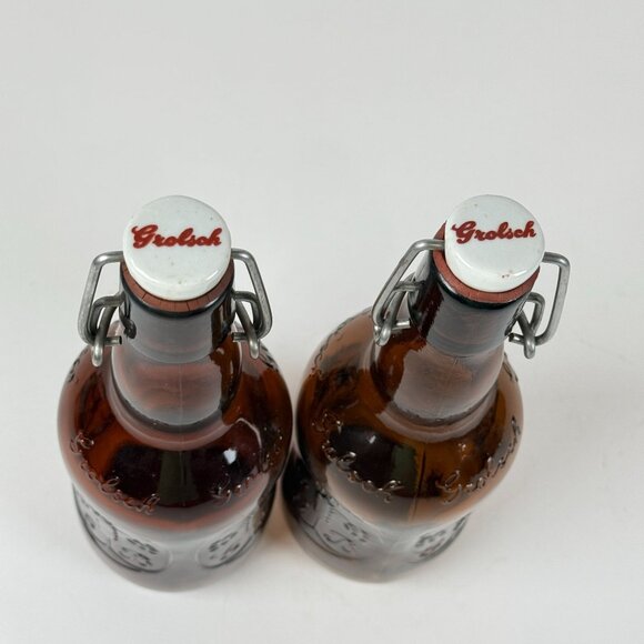 Grolsch 2 Amber Glass Swing Top Bottles Embossed Logo Bar Collectibles Bottles - Picture 4 of 8